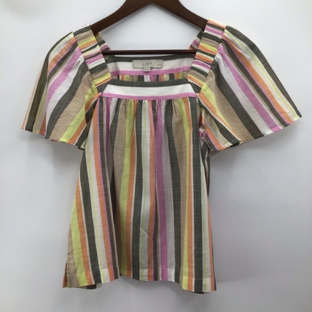 LOFT Colorful Striped Blouse Short Sleeves